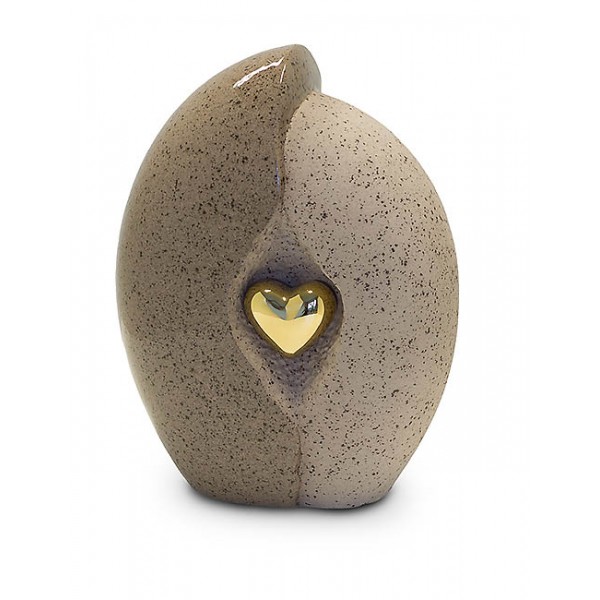 Medium Ceramic Urn (Natural Stone with Gold Heart Motif)