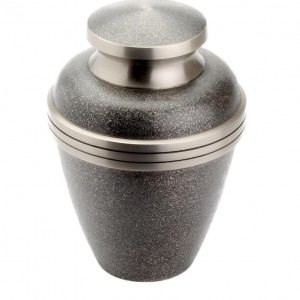  Premium Brass Cremation Ashes Urn – Speckled Midnight Black with Pewter Rings – Intricately Hand Engraved
