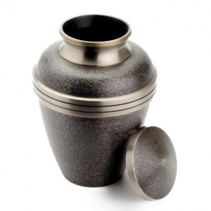  High Quality Brass Cremation Ashes Urn – Midnight Black with Pewter Rings – Intricately Hand Engraved