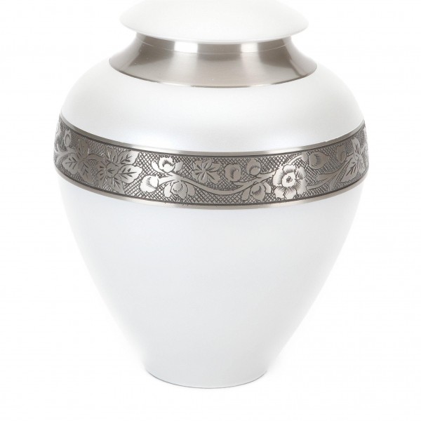 High Quality Brass Cremation Ashes Urn – White Serenity – Intricately 