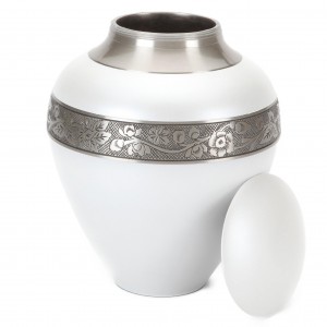  High Quality Brass Cremation Ashes Urn – White Serenity – Intricately Hand Engraved