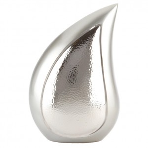 Brass Teardrop Adult Cremation Ashes Urn – Hammered Nickel Inner Panel "Made from the Heart"