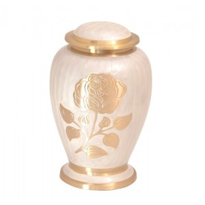 Premium Brass Cremation Ashes Urn – Pearl - Companion (for 2 people) – Hand Engraved Rose Motif