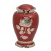 Premium Brass Cremation Ashes Urn – Vibrant Red - Companion (for 2 people) – Hand Engraved Rose Motif