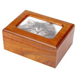 Rosewood Pet Cremation Ashes Casket Urn – Photo Frame Lid – Wood / Wooden Chest