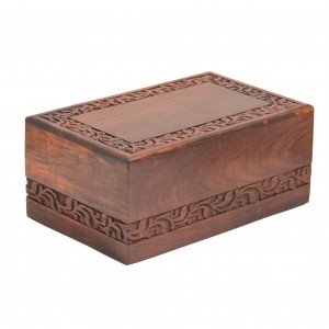 Rosewood (Hardwood) Cremation Ashes Casket – Decorative Carved Band – FREE Engraving
