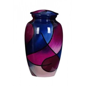 Premium Quality Hand Cast Aluminium Adult Cremation Urn - Abstract Pink / Blue Design