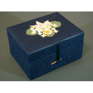Navy Blue Chest Earthurn with Handmade Paper Flowered Lid - From Nature to Nature....