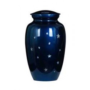 Blue with Mother of Pearl Stars Premium Quality Aluminium Urn - OUT OF STOCK
