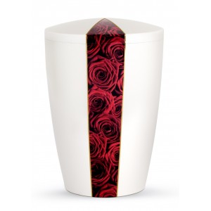 Floral Edition Biodegradable Cremation Ashes Funeral Urn – Red Roses / Pearly Iridescent Surface 