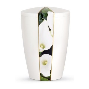 Floral Edition Biodegradable Cremation Ashes Funeral Urn – Calla Lily / Pearly Iridescent Surface