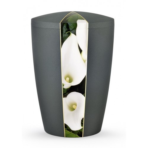 Floral Edition Biodegradable Cremation Ashes Funeral Urn – Calla Lily / Anthracite Surface