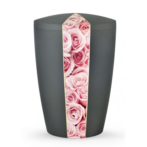 Floral Edition Biodegradable Cremation Ashes Funeral Urn – Pink Roses / Anthracite Surface