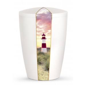 Nature Edition Biodegradable Cremation Ashes Funeral Urn – Mother of Pearl, Lighthouse Motif