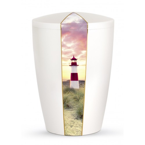 Nature Edition Biodegradable Cremation Ashes Funeral Urn – Mother of Pearl, Lighthouse Motif