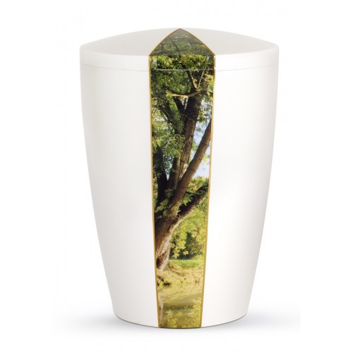 Nature Edition Biodegradable Cremation Ashes Funeral Urn – Mother of Pearl, Tree Motif