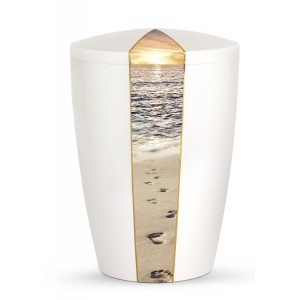 Nature Edition Biodegradable Cremation Ashes Funeral Urn – Mother of Pearl, Footprints Motif