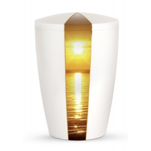 Nature Edition Biodegradable Cremation Ashes Funeral Urn – Mother of Pearl, Ocean Sunset Motif
