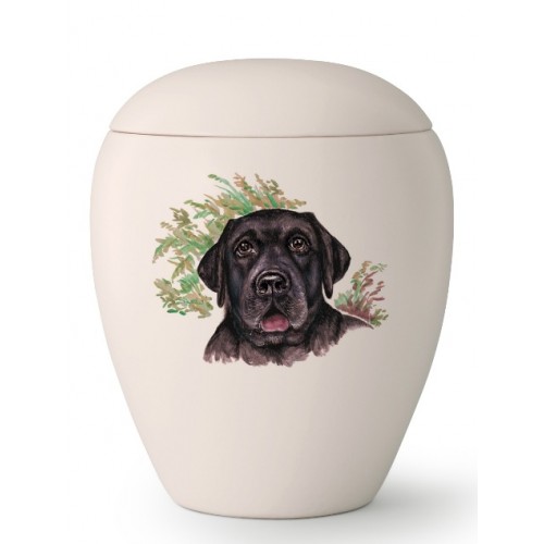 Large Ceramic Cremation Ashes Urn – Pet Dog Animal – Hand Painted Black Labrador Motif