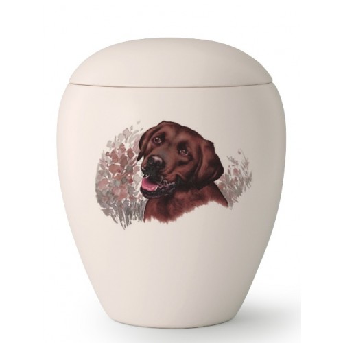 Large Ceramic Cremation Ashes Urn – Pet Dog Animal – Hand Painted Chocolate Labrador Motif