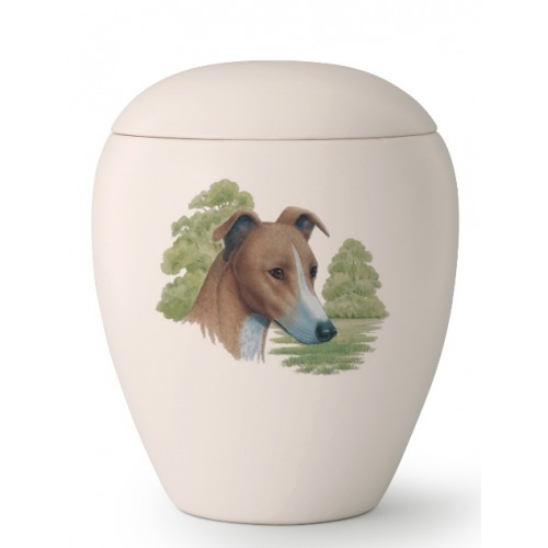 Large Ceramic Cremation Ashes Urn – Pet Dog Animal – Hand Painted Greyhound Motif