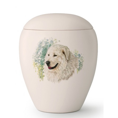 Large Ceramic Cremation Ashes Urn – Pet Dog Animal – Hand Painted Maremma Sheepdog Motif