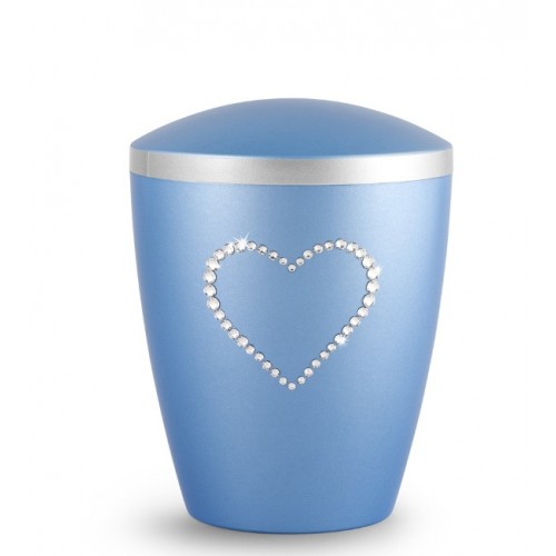 Biodegradable Cremation Ashes Urn – Infant, Child, Boy, Girl, Baby – Elegant Ice Blue & Crystal Heart