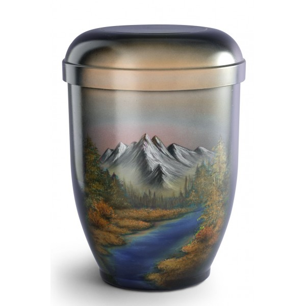 Hand Painted Biodegradable Cremation Ashes Urn – Mountain River