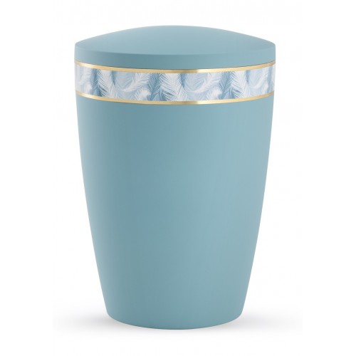 Pastel Edition Biodegradable Cremation Ashes Funeral Urn – Turquoise with Feather Border