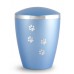 Biodegradable Urn - Pet Cremation Ashes – Mother of Pearl Ice Blue – Paw Prints & Silver Ribbon