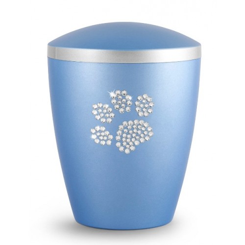Biodegradable Urn - Pet Cremation Ashes – Mother of Pearl Ice Blue – Swarovski Crystal Paw