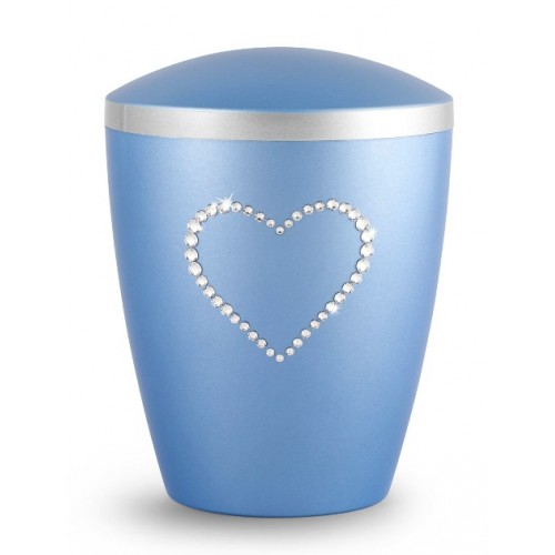 Biodegradable Urn - Pet Cremation Ashes – Mother of Pearl Ice Blue – Swarovski Crystal Heart