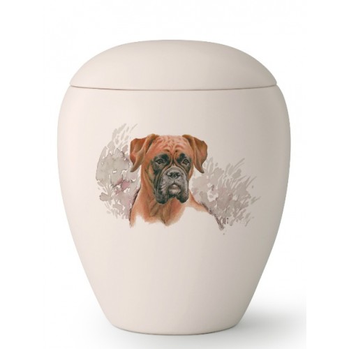 Medium Ceramic Cremation Ashes Urn – Pet Dog Animal – Hand Painted Boxer Motif