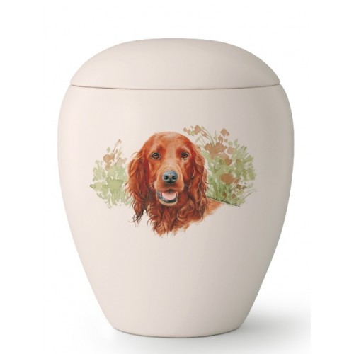 Medium Ceramic Cremation Ashes Urn – Pet Dog Animal – Hand Painted Setter Motif