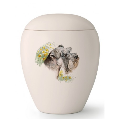 Medium Ceramic Cremation Ashes Urn – Pet Dog Animal – Hand Painted Schnauzer Motif