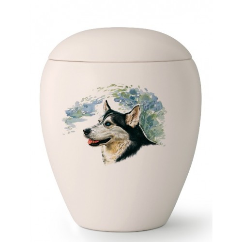 Medium Ceramic Cremation Ashes Urn – Pet Dog Animal – Hand Painted Husky Motif