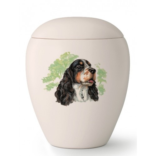 Medium Ceramic Cremation Ashes Urn – Pet Dog Animal – Hand Painted Springer Spaniel Motif