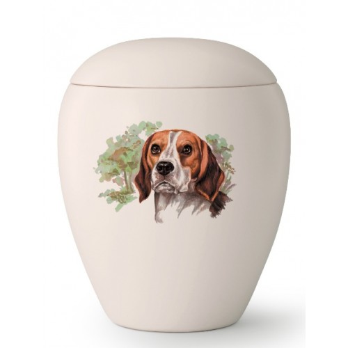 Medium Ceramic Cremation Ashes Urn – Pet Dog Animal – Hand Painted Beagle Motif