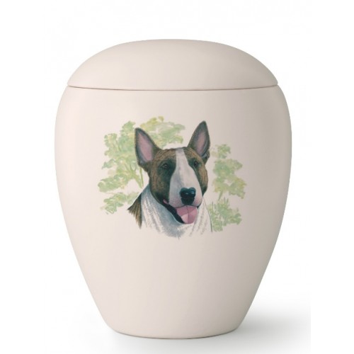 Medium Ceramic Cremation Ashes Urn – Pet Dog Animal – Hand Painted Bull Terrier Motif