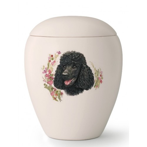 Medium Ceramic Cremation Ashes Urn – Pet Dog Animal – Hand Painted Black Poodle Motif