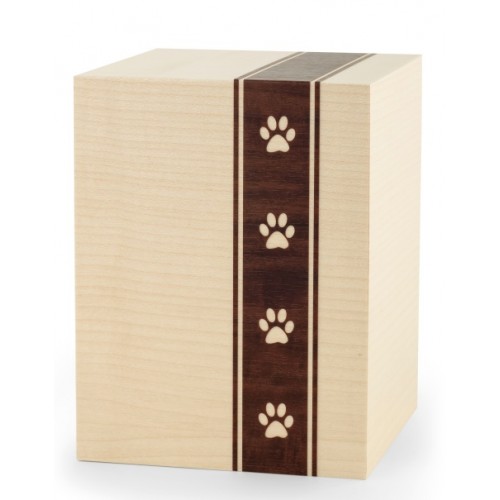 Wooden Cremation Ashes Urn – Animal / Pet Dog / Cat – Maple Veneer with Pawprints – 3 Sizes