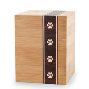 Wooden Cremation Ashes Urn – Animal / Pet Dog / Cat – Bamboo Veneer with Pawprints – 3 Sizes