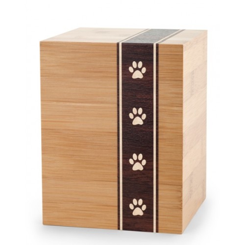 Wooden Cremation Ashes Urn – Animal / Pet Dog / Cat – Bamboo Veneer with Pawprints – 3 Sizes
