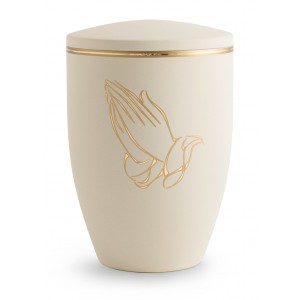 Melina Edition Steel Cremation Ashes Urn – Cream with Praying Hands