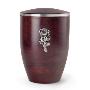 Melina Edition Steel Cremation Ashes Urn – Root Wood Effect with Silver Rose Motif