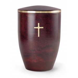 Melina Edition Steel Cremation Ashes Urn – Root Wood Effect with a Religious Cross Motif