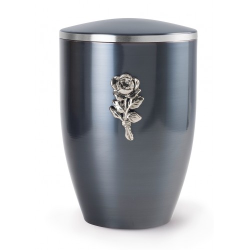 Melina Edition Steel Cremation Ashes Urn – Stratos Steel with Silver Rose