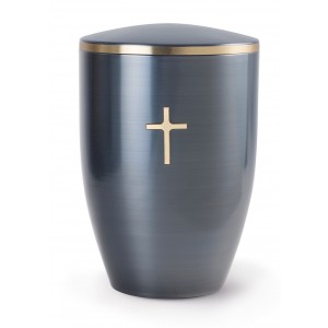 Melina Edition Steel Cremation Ashes Urn – Stratos Steel with Gold Cross