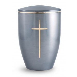 Melina Edition Steel Cremation Ashes Urn – Moon Blue with Gold Cross