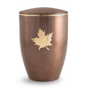 Melina Edition Steel Cremation Ashes Urn - Carmel with Gold Maple Leaf Emblem
